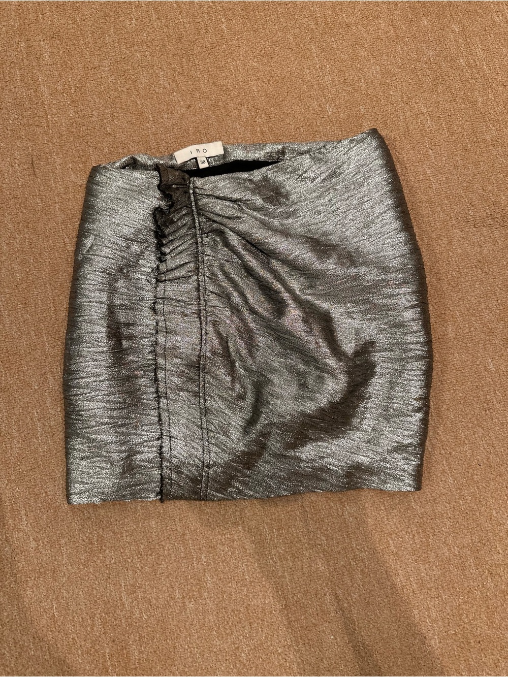 IRO Shimmery Gunmetal Ruched Mini Skirt